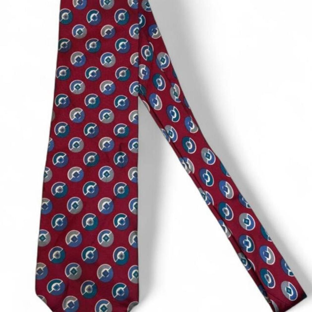 Vintage Christian Dior Monsieur Silk Necktie Red Blue Geometric Medallion